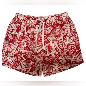 Onia Men’s Swim Trunks Elastic Waist Pockets Lined Coral White Drawstring Sz S